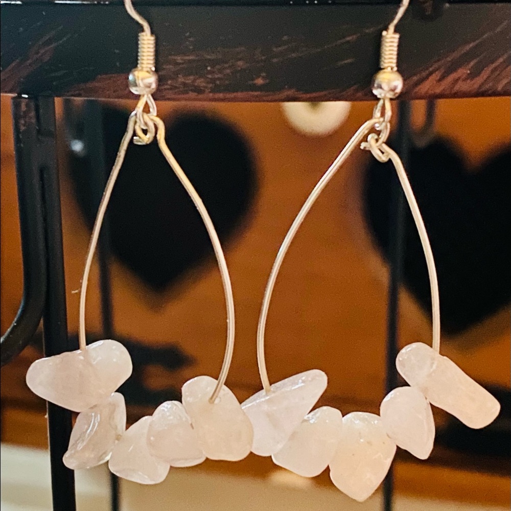 Genuine Pink Quartz Gemstone Earrings
